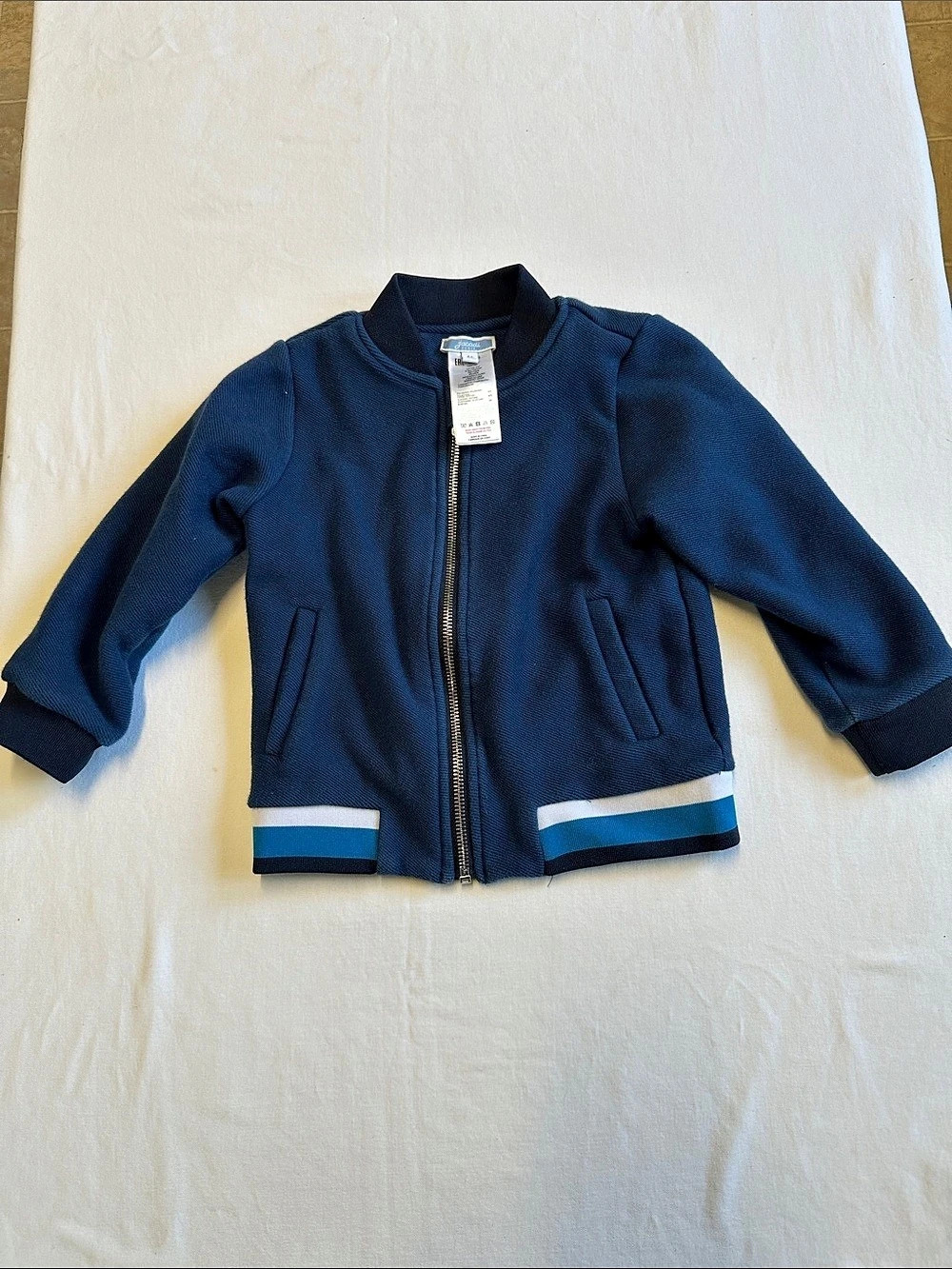 Jacadi Paris Boy Navy Blue Bomber Jacket Zip Sweatshirt Size 4A Boys 12M Blue